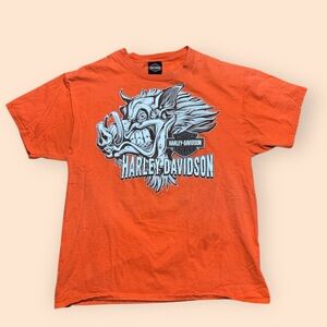 Harley Davidson Wild Boar T Shirt Somerset PA Men’s Large Orange Biker